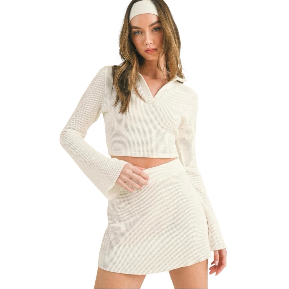 2 PIECE NWT! Women’s Waffle Knit Bell Sleeve Top & Skirt Set Two Piece Outfit